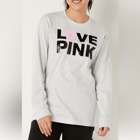 NWOT VS PINK ORIGINALS CAMPUS HEATHER GRAY BLING 2 PIECE SET JOGGERS AND T-SHIRT - Picture 9 of 17